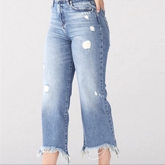 Lee Vintage Modern Daybreak Wide Leg Cropped Raw Hem Denim Jeans - Picture 1 of 8